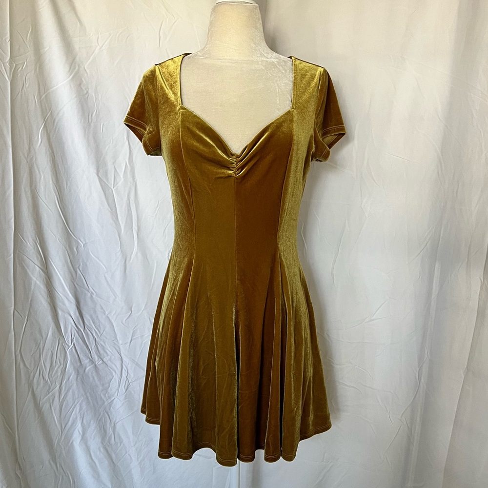 Kimchi Blue gold velvet skater dress, M